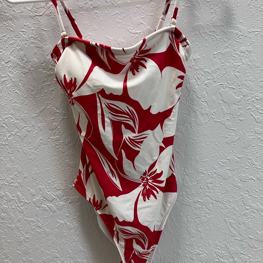 Shade & Shore Red and White Floral One Piece Swimsuit
